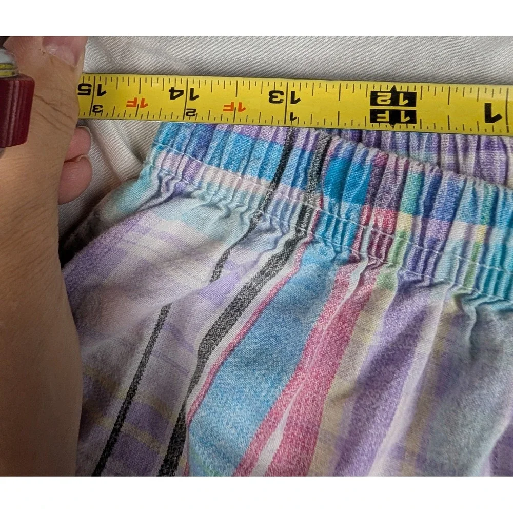 Dreams & Co Womens Pastel Plaid Cotton Pajama Set 2PC Purple Blue Pink Large